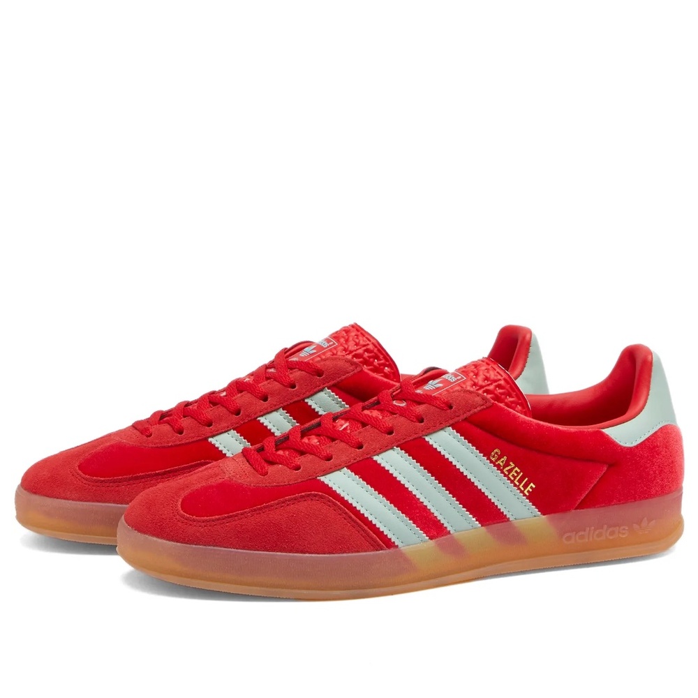 Adidas Gazelle Indoor Better Scarlet, Hazy Green & Gum Sneaker, 8M/U.S; 6.5M UK